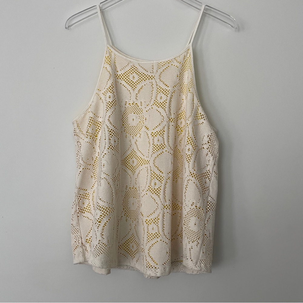 Anthropologie Shirt Womens Large Cosette Lace Lined Tank Top Blouse White Yellow